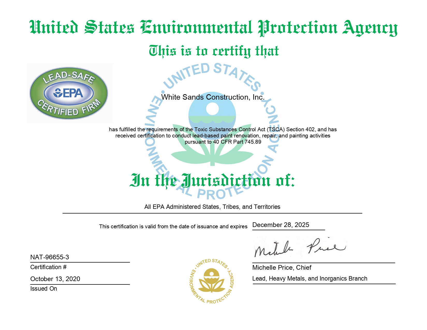 EPA Certification Only