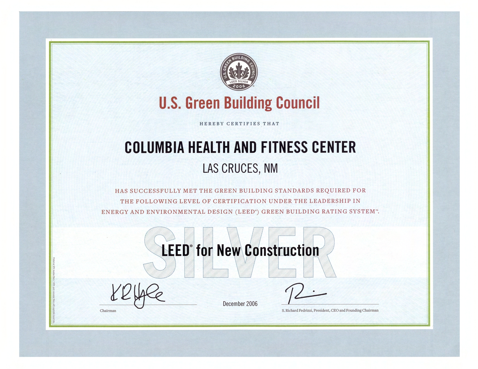 LEED - Columbia Health  Fitness - Silver Certificate