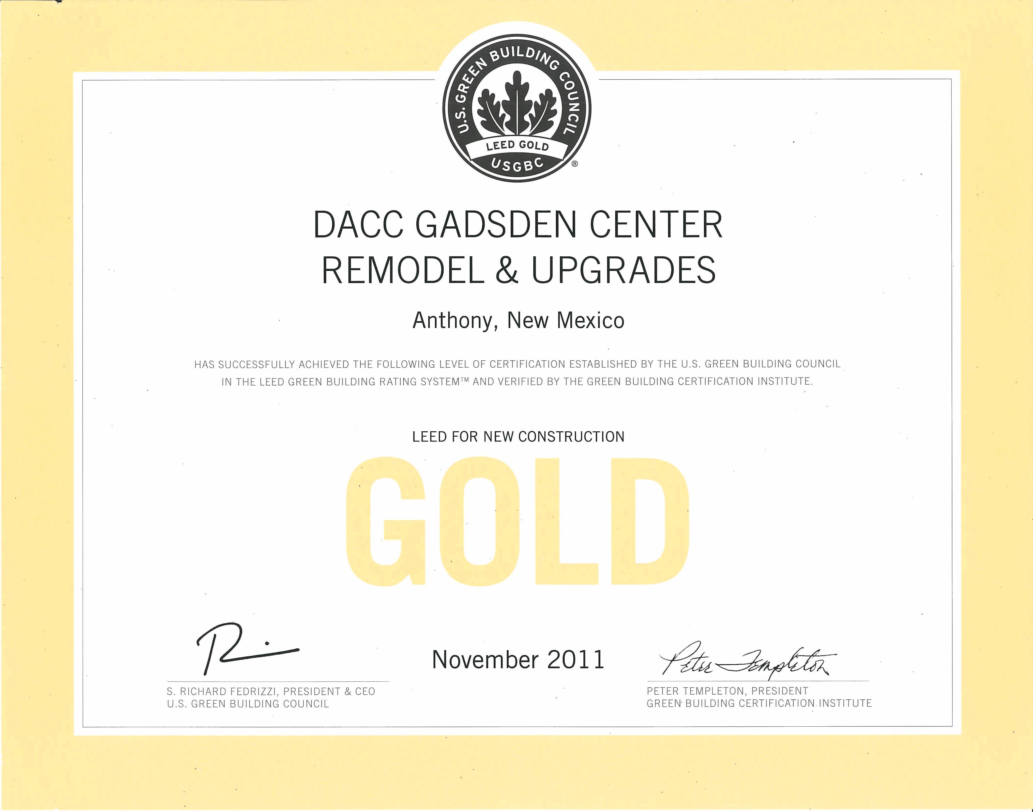 LEED - NMSU DACC Gadsden - Gold Certificate